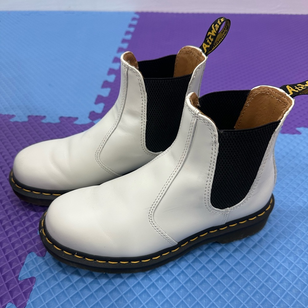 Dr Martens White Leather Chelsea Boot with Yellow Stitch - Picture 2 of 4